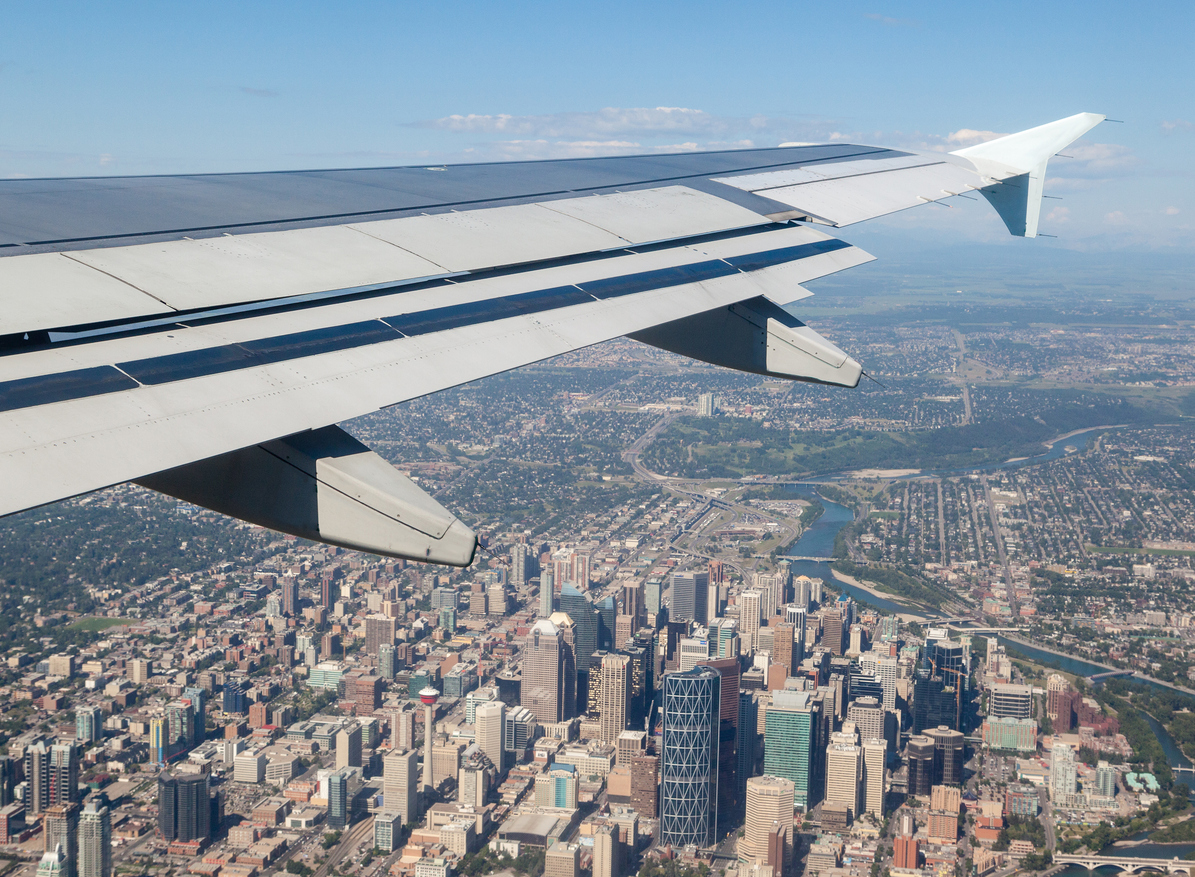 iew of Calgary Downtown Outside Airplane Window
